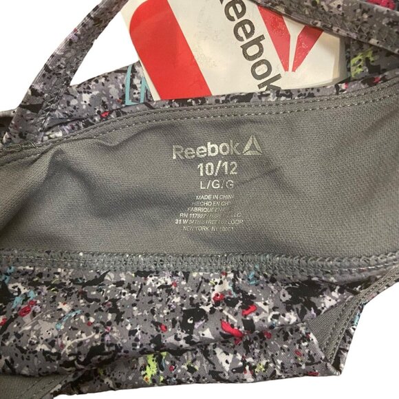 Reebok Girls Sports Bra NEW Grey Multicolor Fitted Stretch Racerback Large 10/12 - Picture 8 of 8